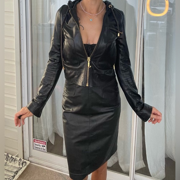 Rare Y2K juicy couture BUTTERY leather hooded jacket shrunken sleek catwoman - Picture 7 of 12